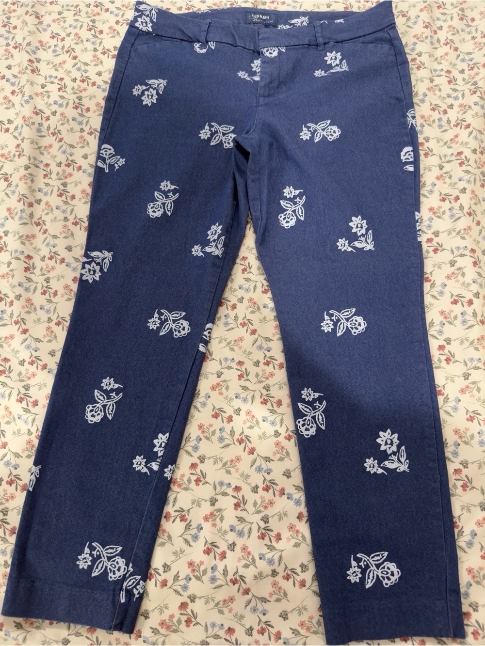 Old Navy Pixie Mid-Rise Pants (Jean Material with White Floral Print)